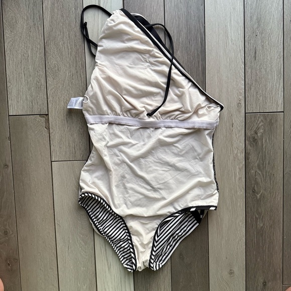 DKNY One-Shoulder Striped Swimsuit - Picture 4 of 6